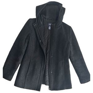 GAP Hooded Wool-Blend Coat – Black, Size Women's XS